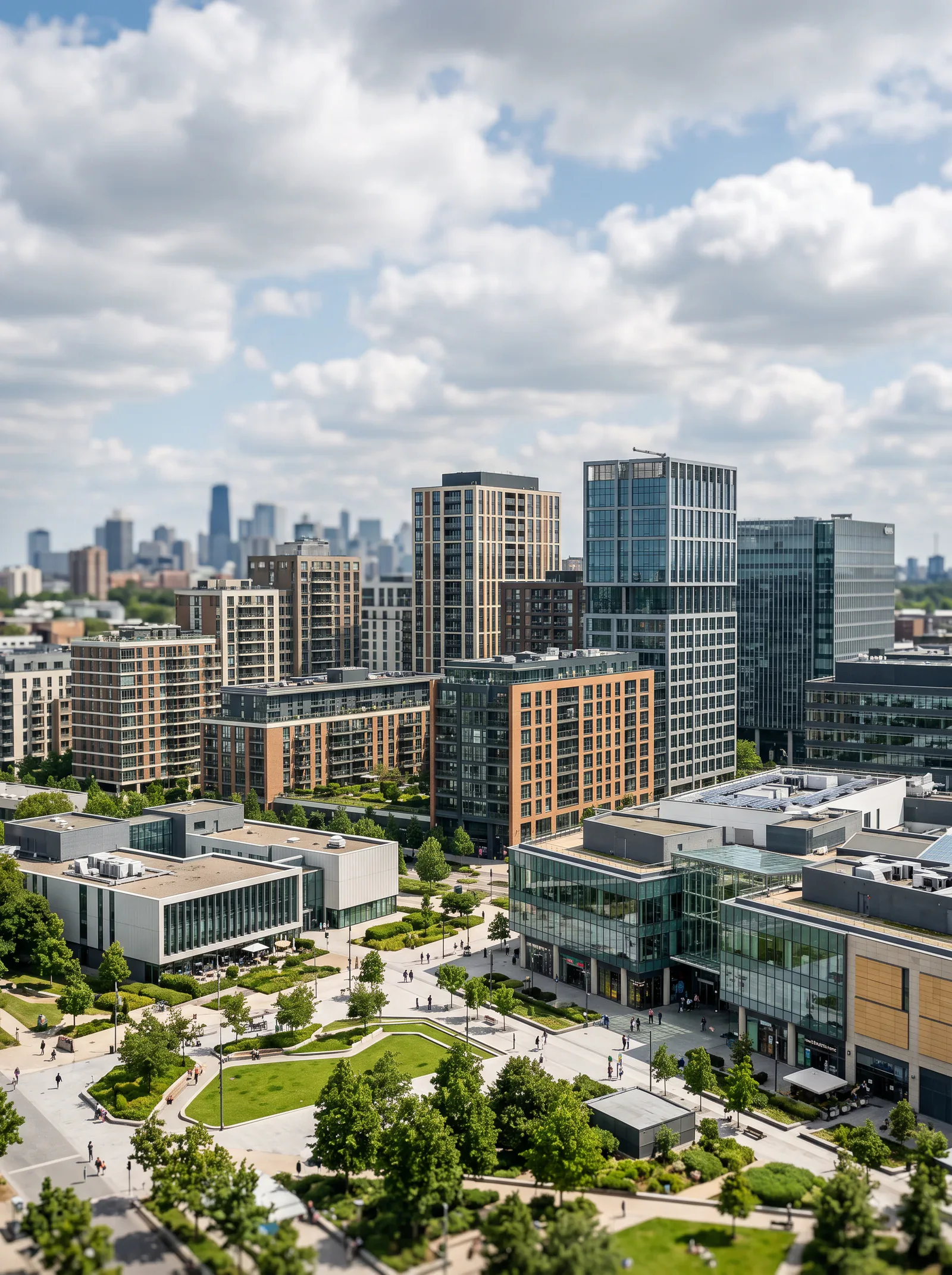 Modern residential and commercial buildings in an urban district