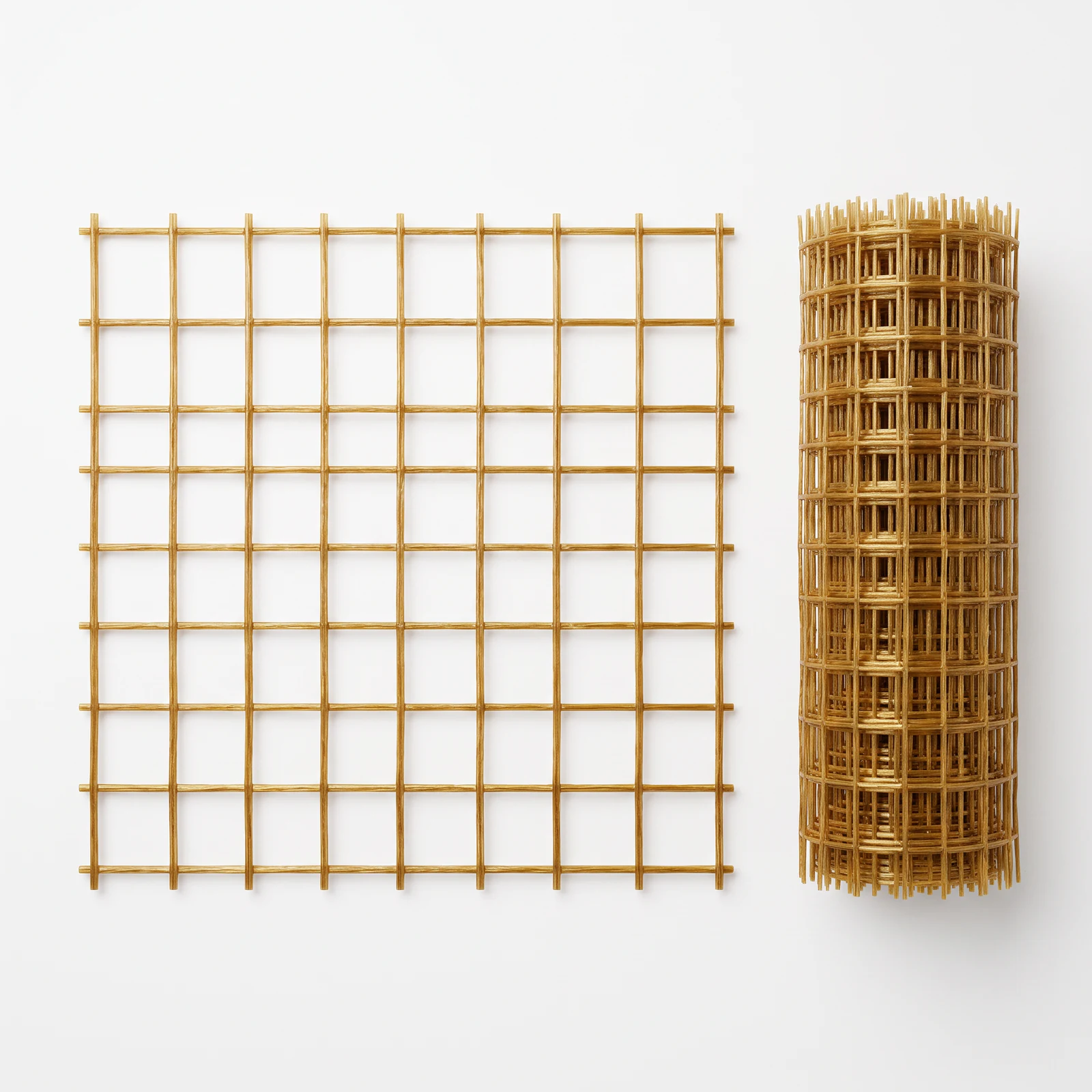GFRP reinforcement mesh shown as a panel and a roll