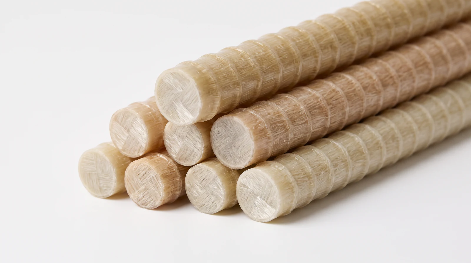Sand-coated ribbed GFRP reinforcement bars in several diameters