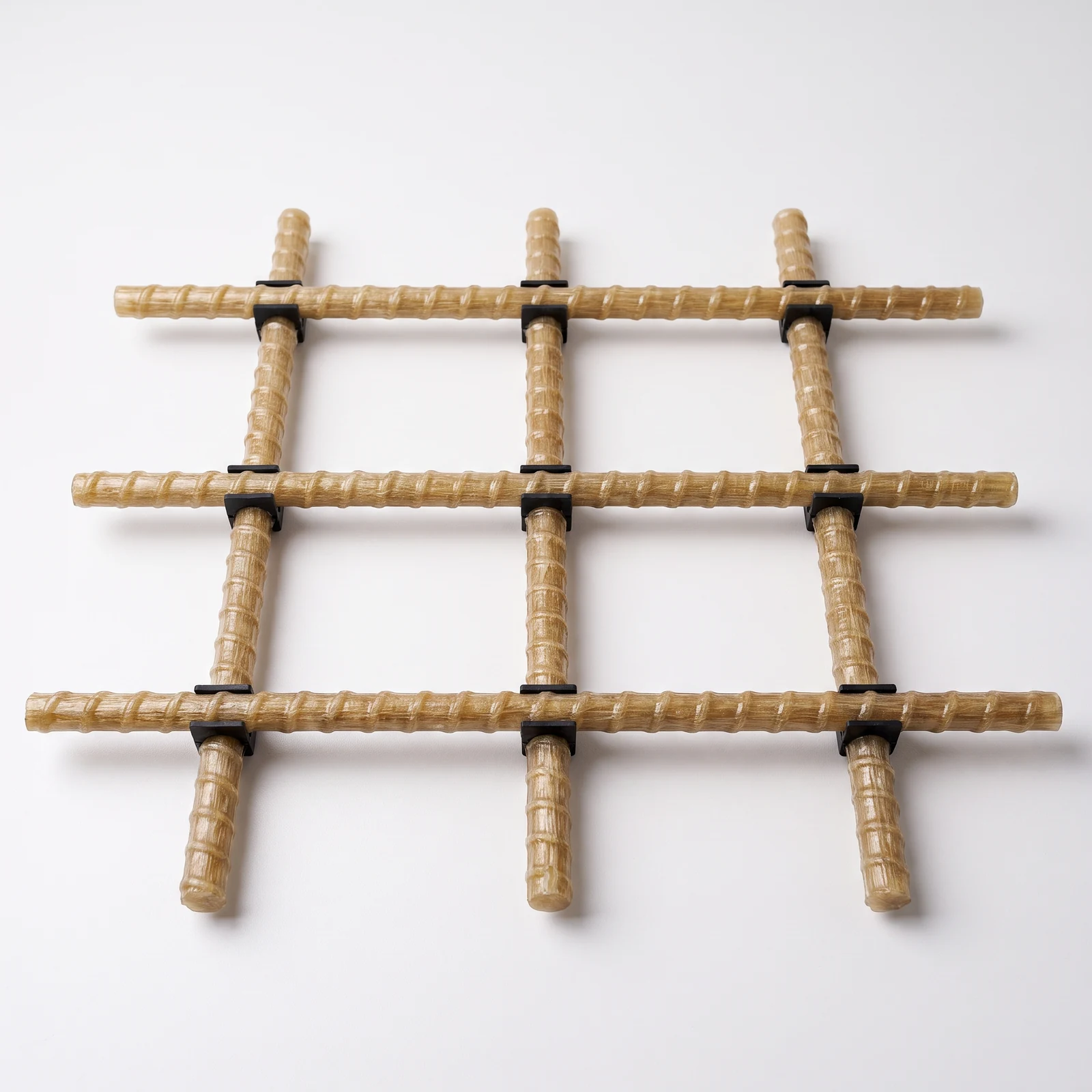 Rigid GFRP mesh bars connected at intersections with black clips